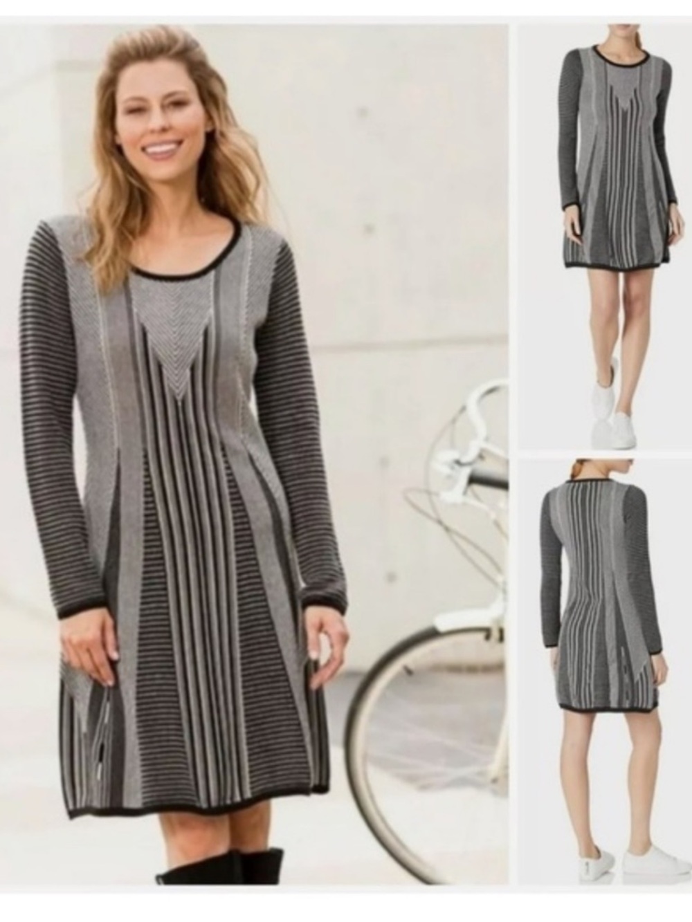 Prana Whitley A line black & grey sweater dress Dress size S